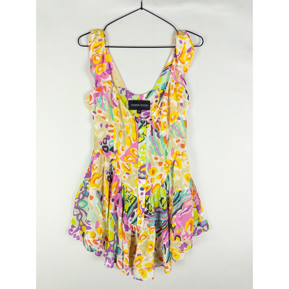 Vanessa Mooney Abstract Print Mini Dress Womens S Multicolor Tiered Coquette Fes